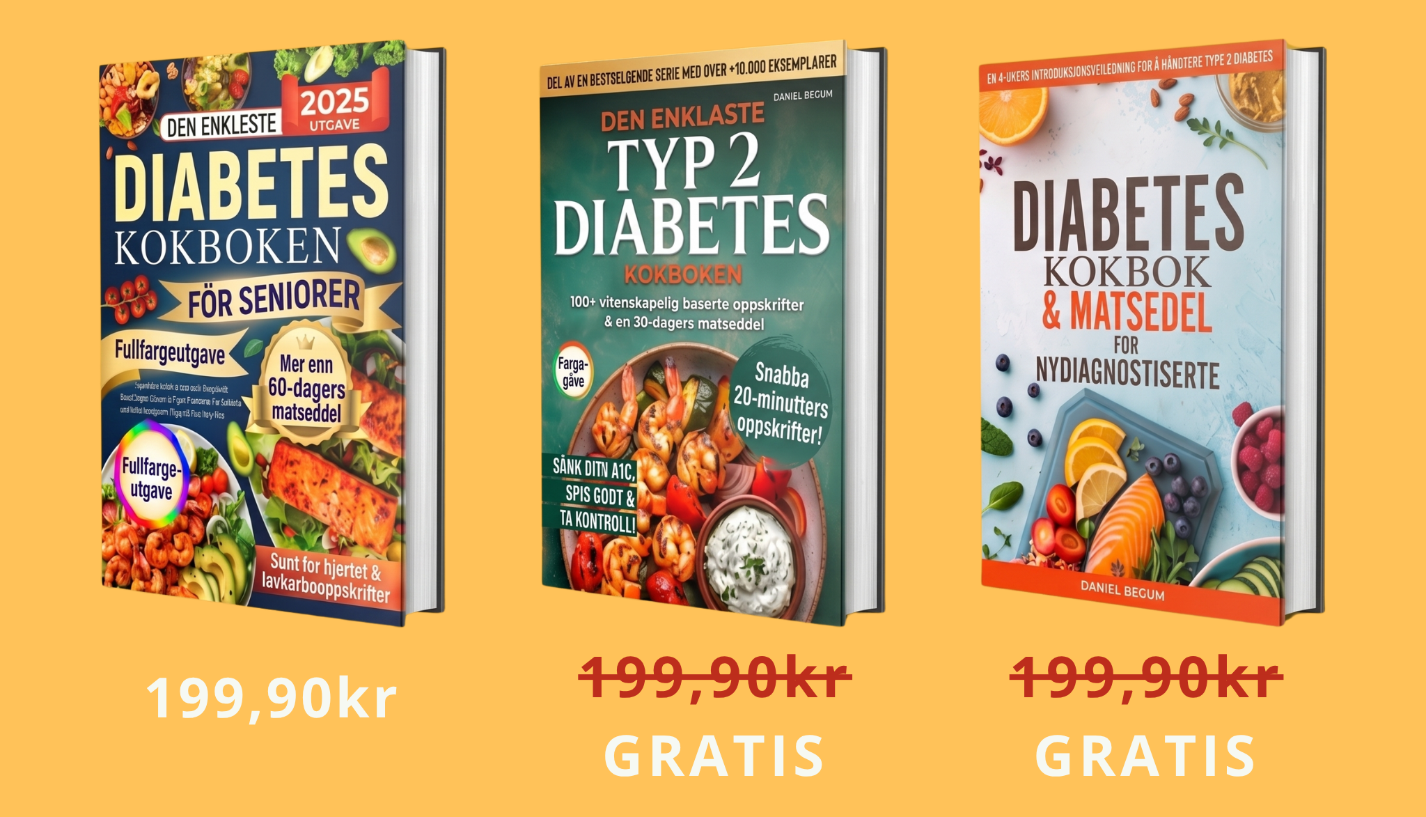 Pakke med 3 bøker – Kosthold for diabetikere